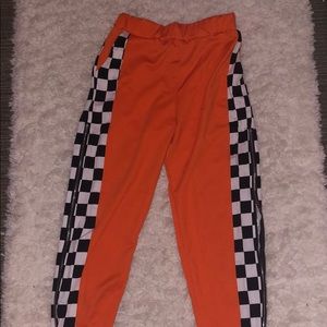 High waisted orange checkered joggers NEW SZ M